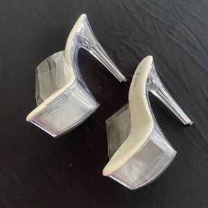 Size 11, 6,” Lucite Slip-On, Platform Heels by Pleaser.